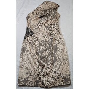 ELIZA J One Shoulder Satin Sleeveless Dress with Beaded Patch